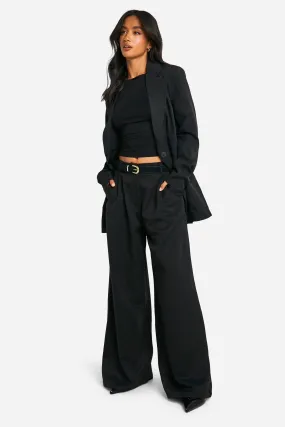 Petite Pleat Detail Extreme Wide Leg Trousers