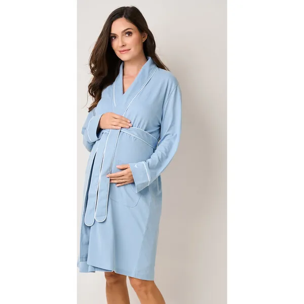 Petite Plume Pima Cotton Maternity Robe, Periwinkle