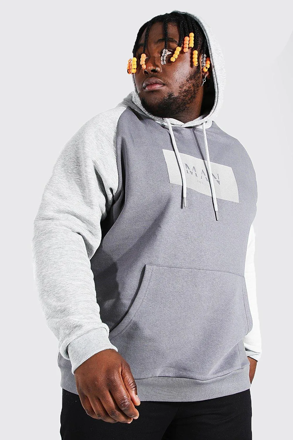 Plus Size MAN Roman Colour Block Hoodie | boohooMAN UK