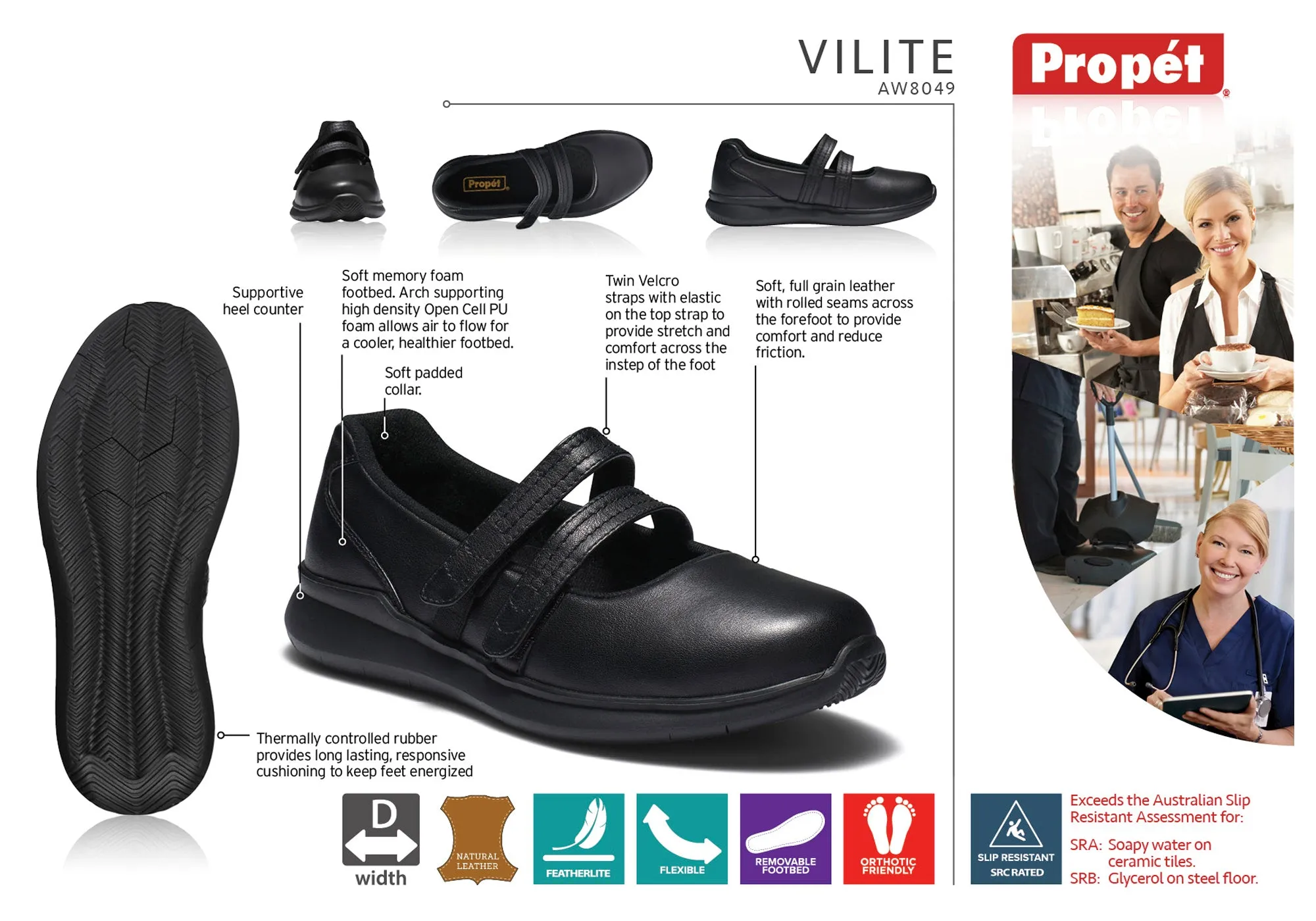 Propet Womens Vilite Leather Comfortable Wide Fit Mary Jane Shoes