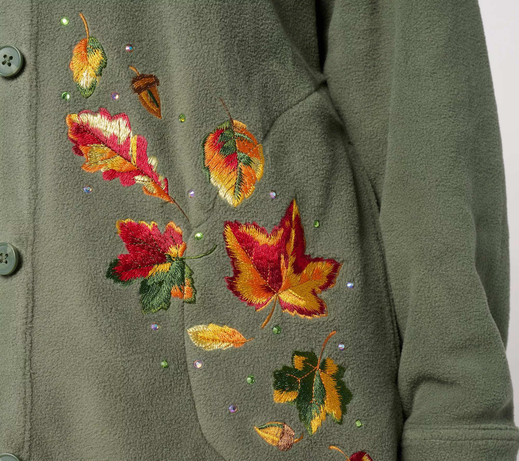 Quacker Factory Fleece Falling Leaves Button Front Shacket