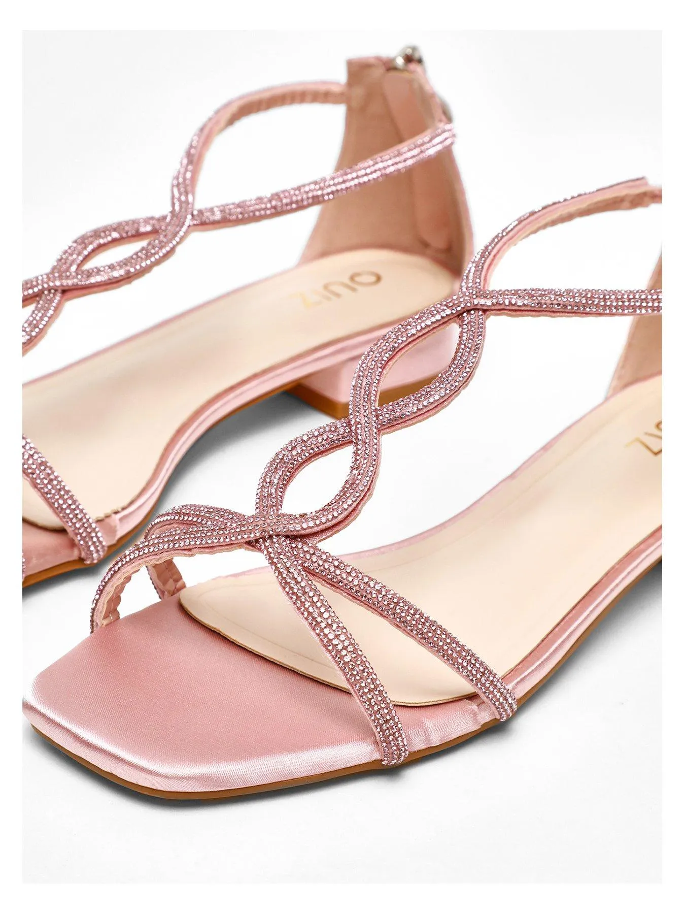 Quiz Pink Satin Diamante T-strap Flat Sandals