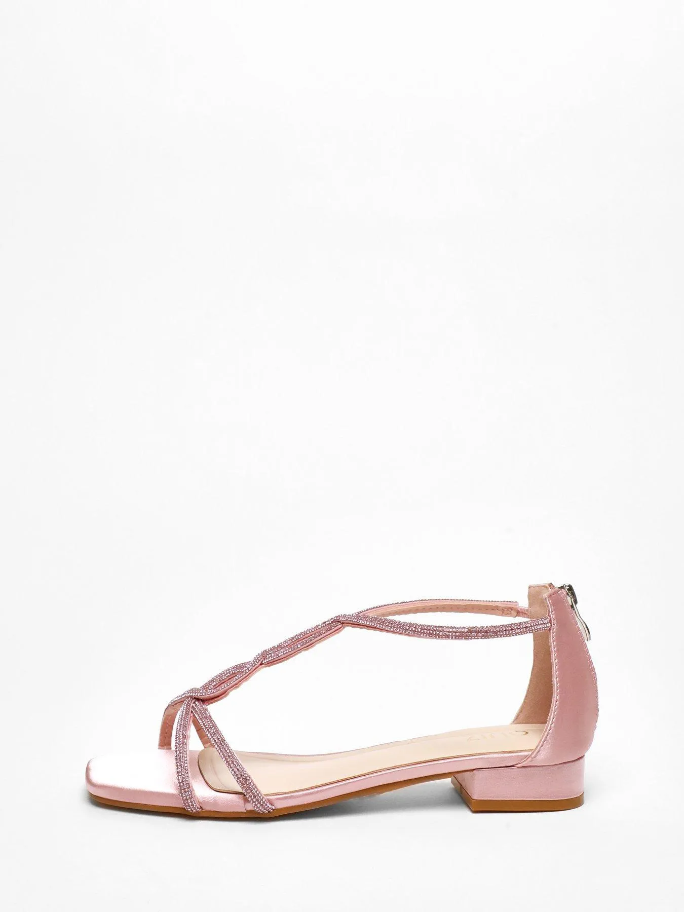 Quiz Pink Satin Diamante T-strap Flat Sandals