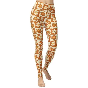 Retro Flower Checkerboard Yoga Leggings