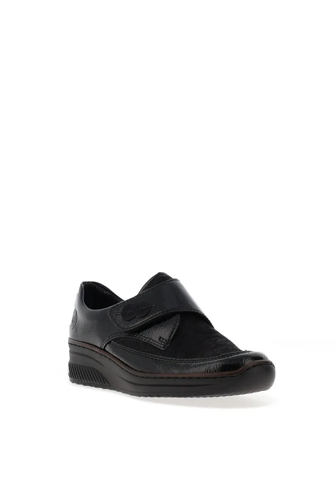 Rieker Velcro Fastening Patent Shoes, Black