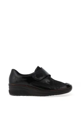 Rieker Velcro Fastening Patent Shoes, Black