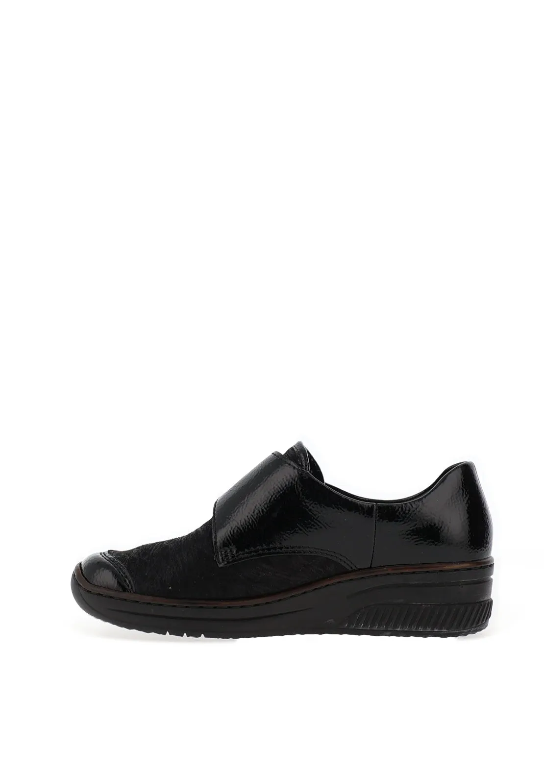 Rieker Velcro Fastening Patent Shoes, Black