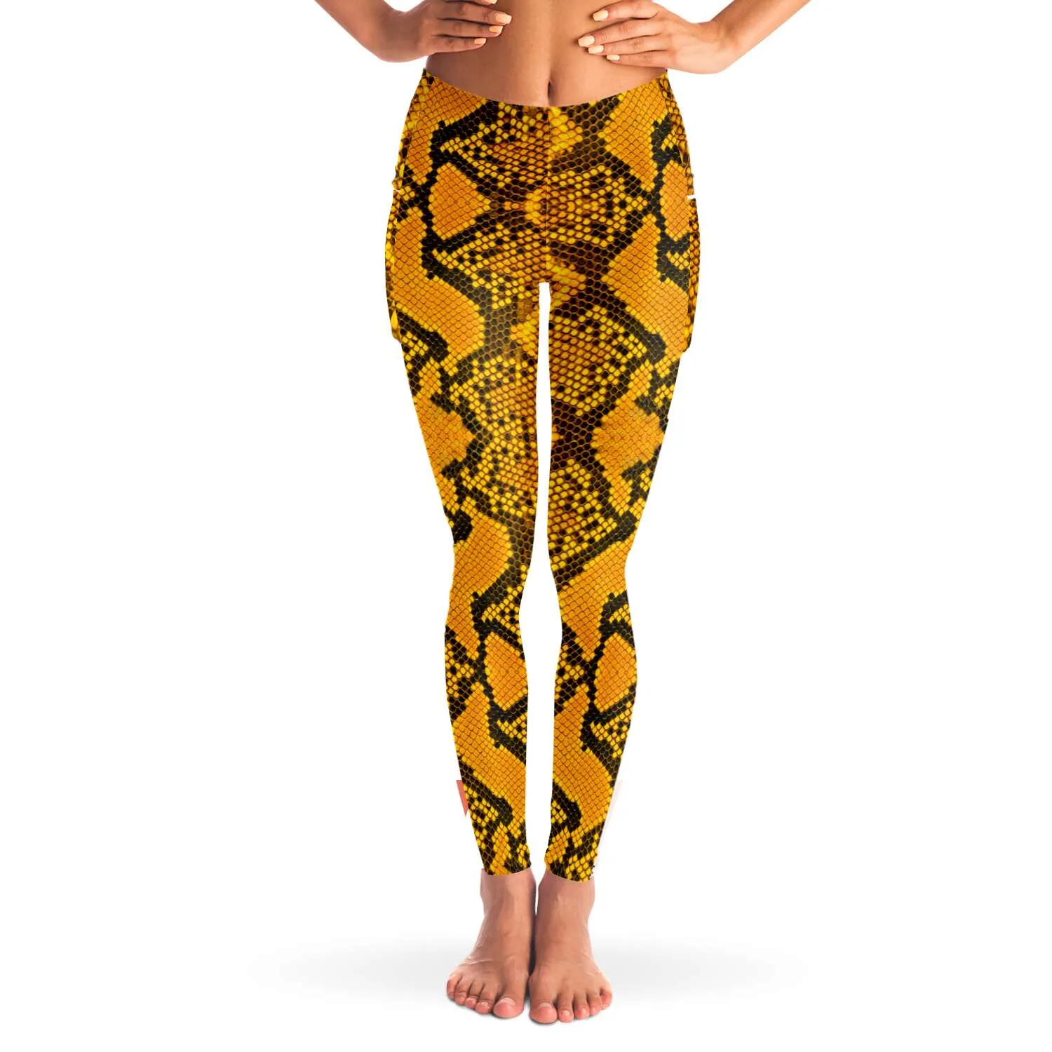 South Central Girl Slither Yellow Snakeskin Mesh Leggings