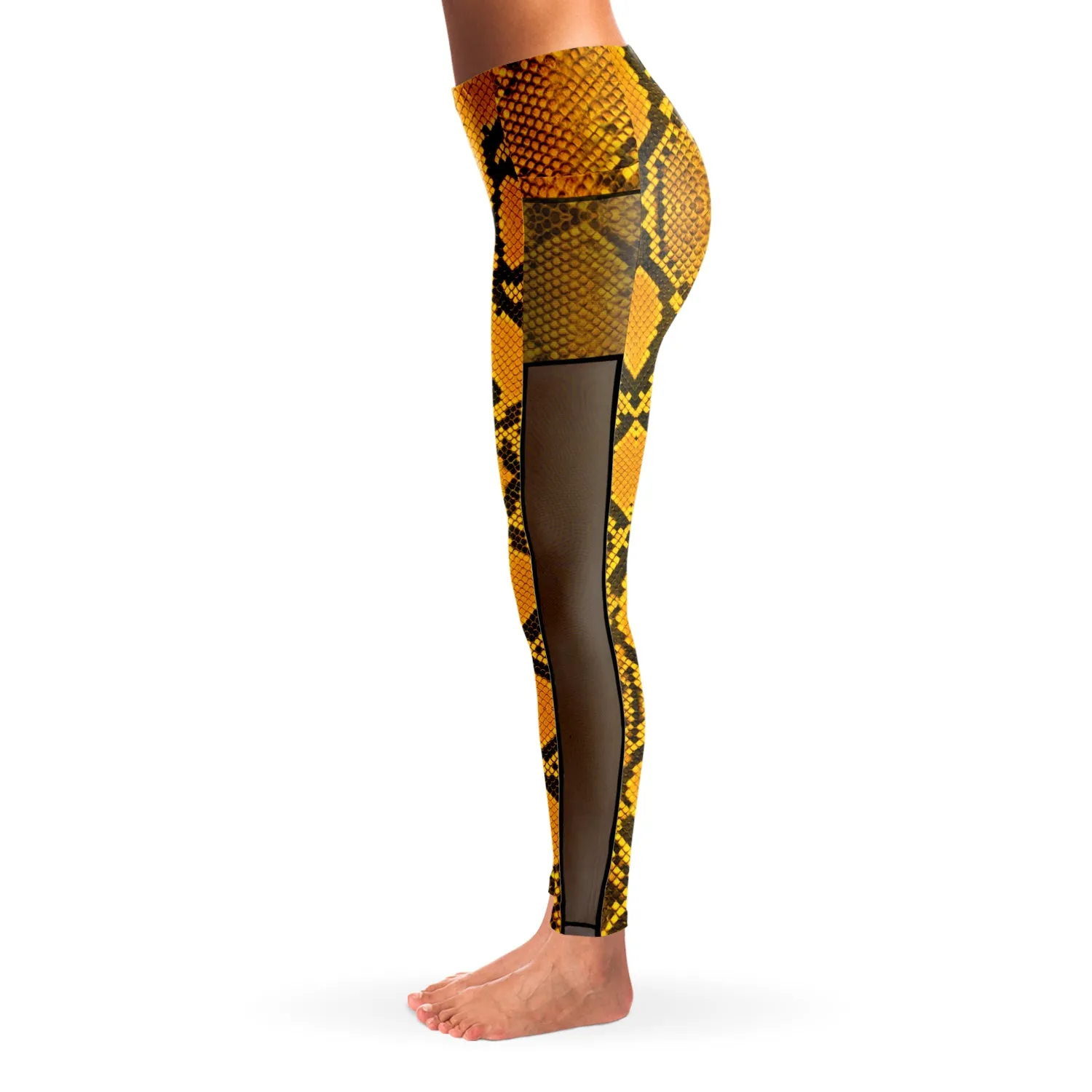 South Central Girl Slither Yellow Snakeskin Mesh Leggings