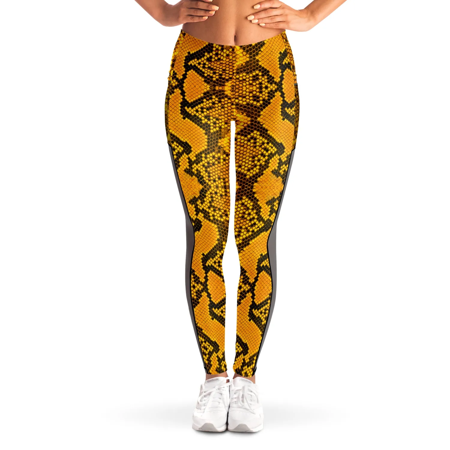 South Central Girl Slither Yellow Snakeskin Mesh Leggings