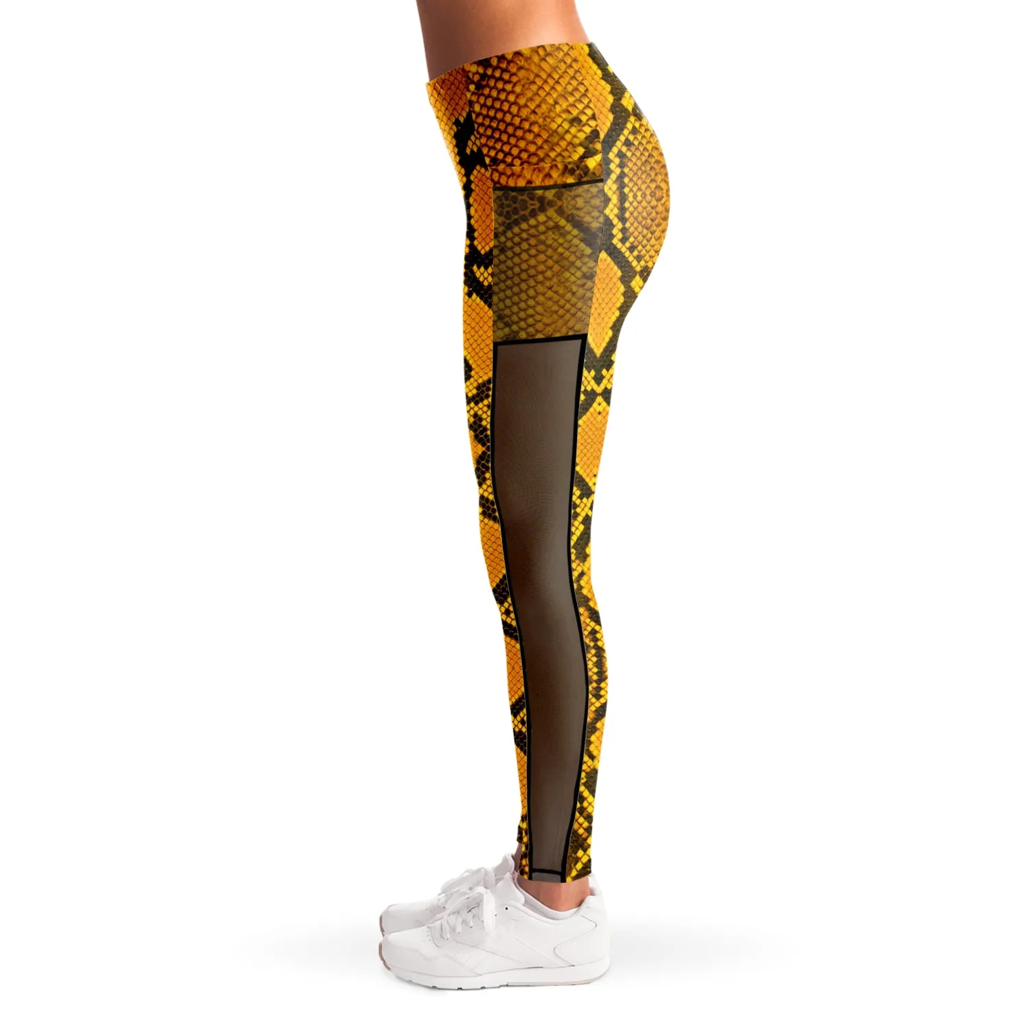 South Central Girl Slither Yellow Snakeskin Mesh Leggings