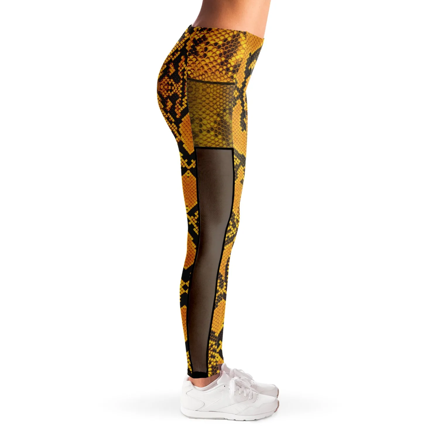 South Central Girl Slither Yellow Snakeskin Mesh Leggings