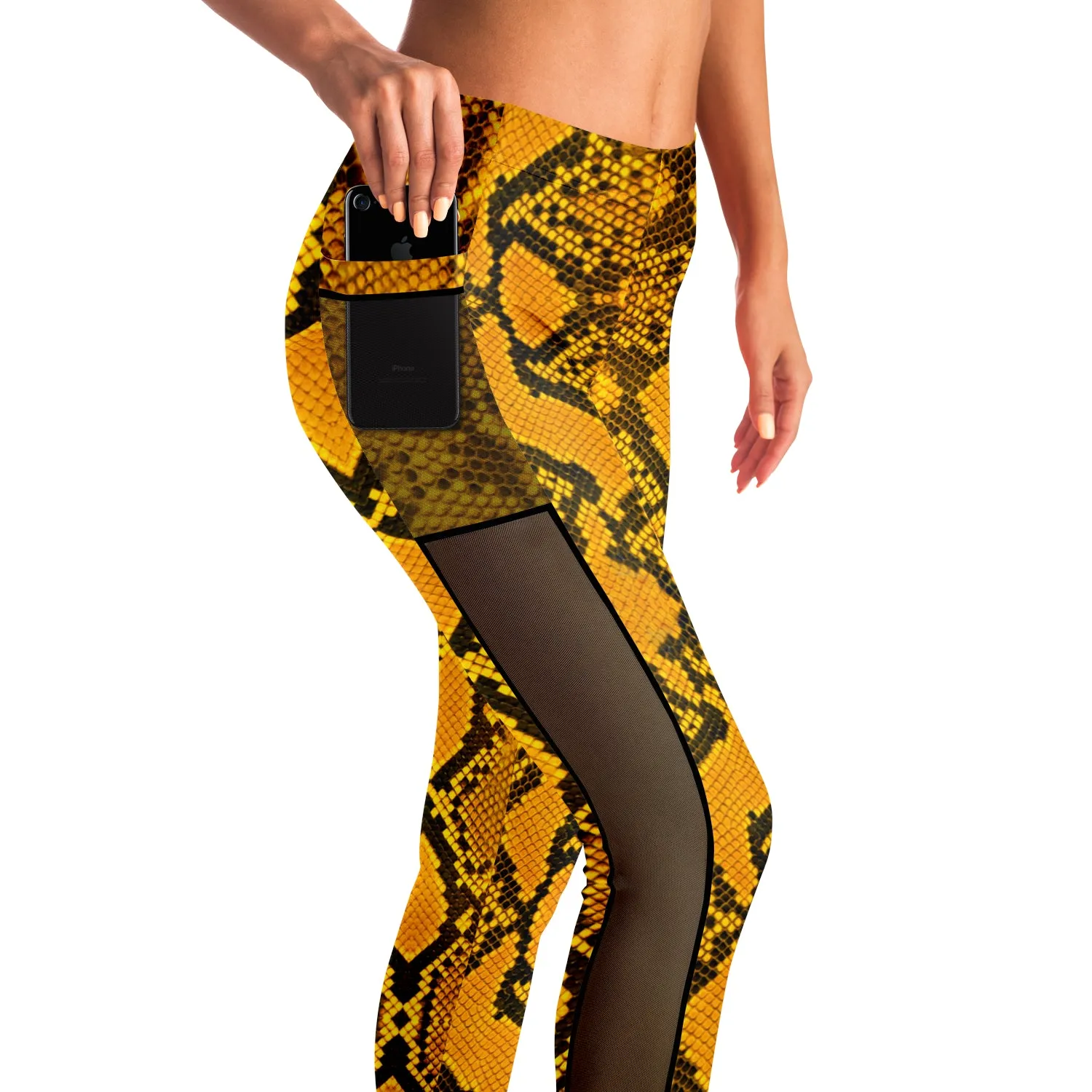 South Central Girl Slither Yellow Snakeskin Mesh Leggings