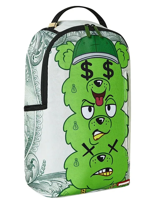 Sprayground Seeing Triple Money Bear Backpack - White/Green