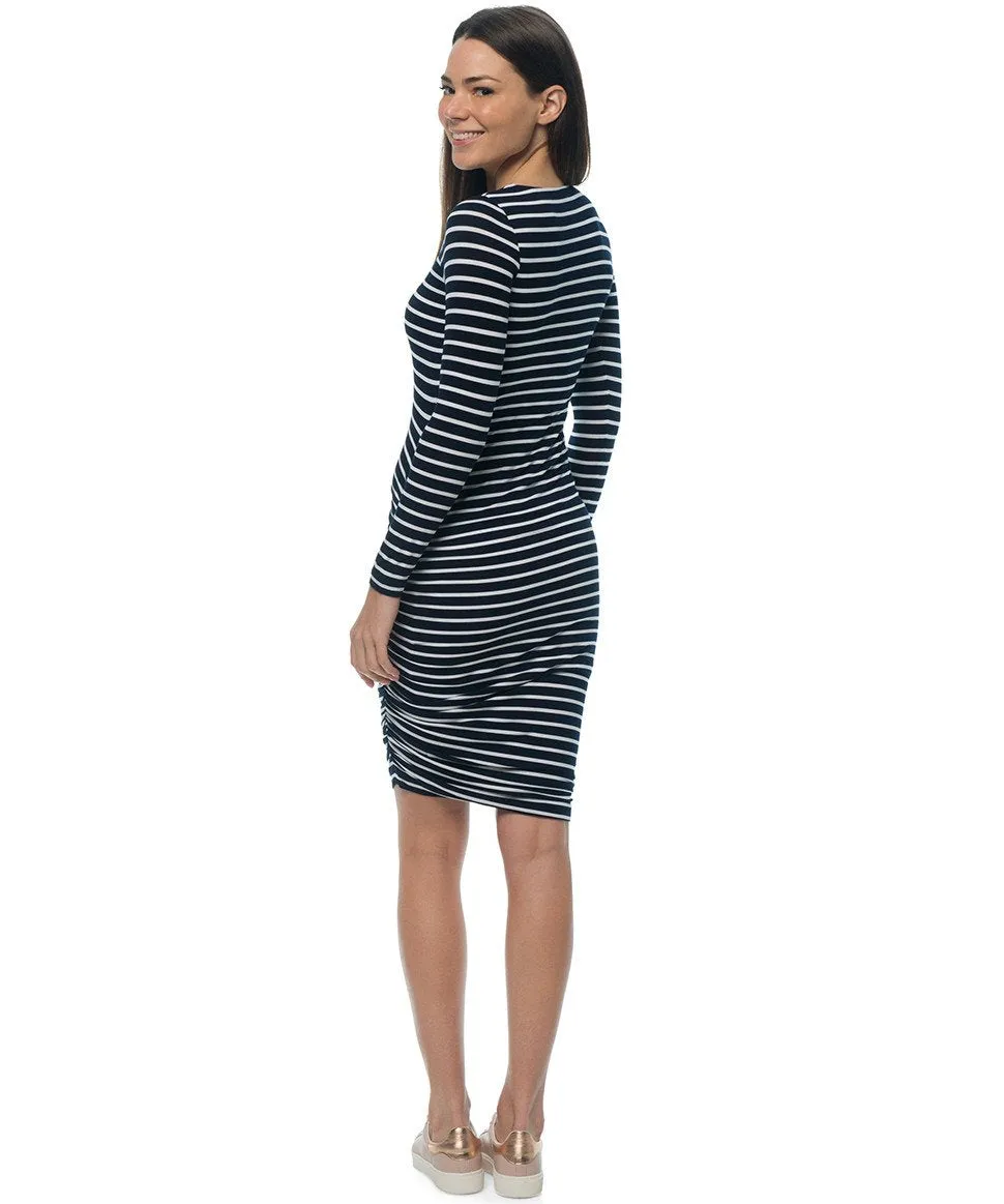 Stay up late Maternity Dress - Navy Stripe