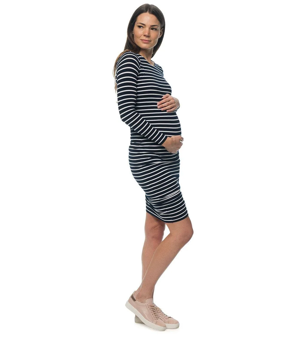 Stay up late Maternity Dress - Navy Stripe