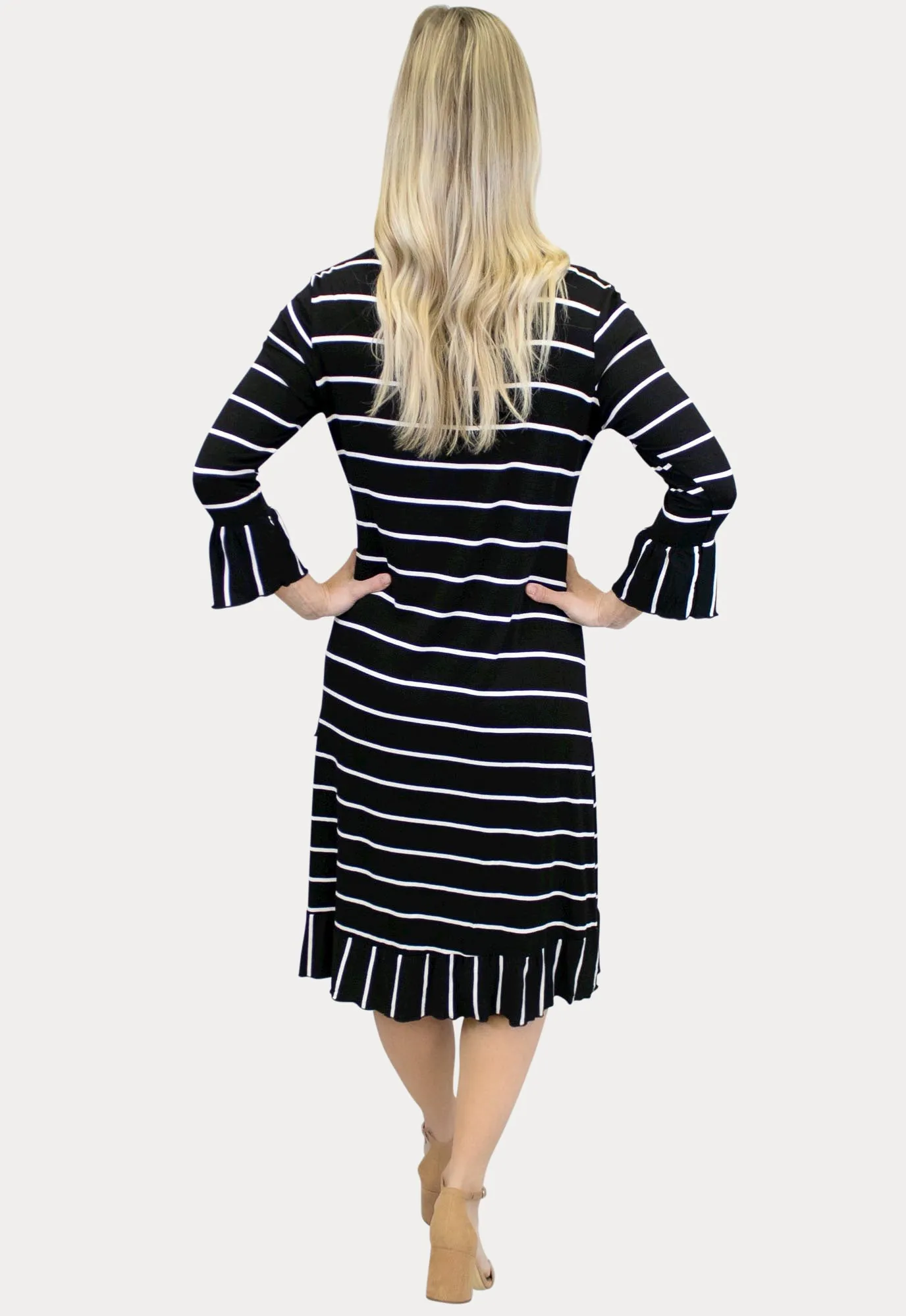 Striped Ruffle Maternity Dress in Black