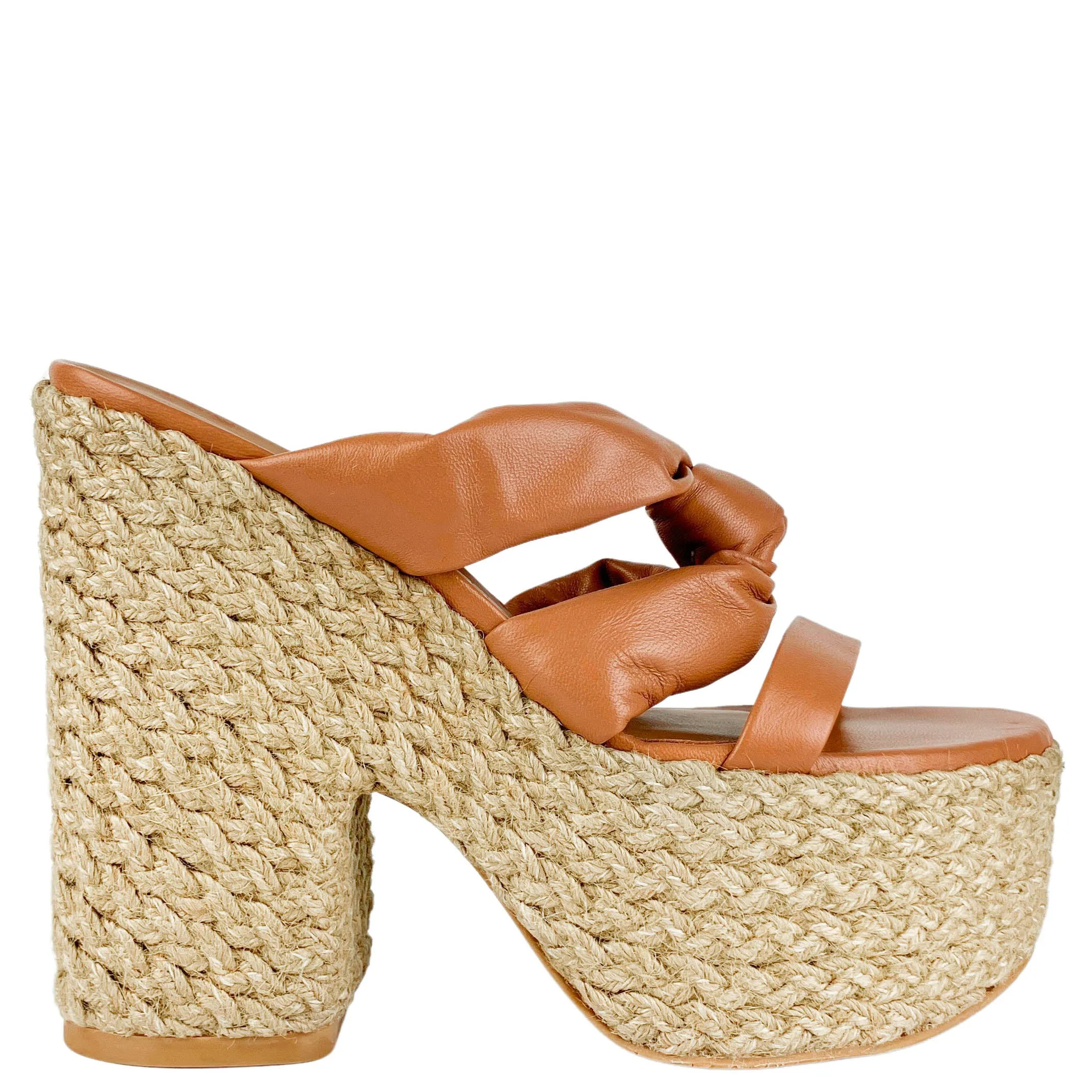 Stuart Weitzman Leather Knotted Platform Sandals in Tan