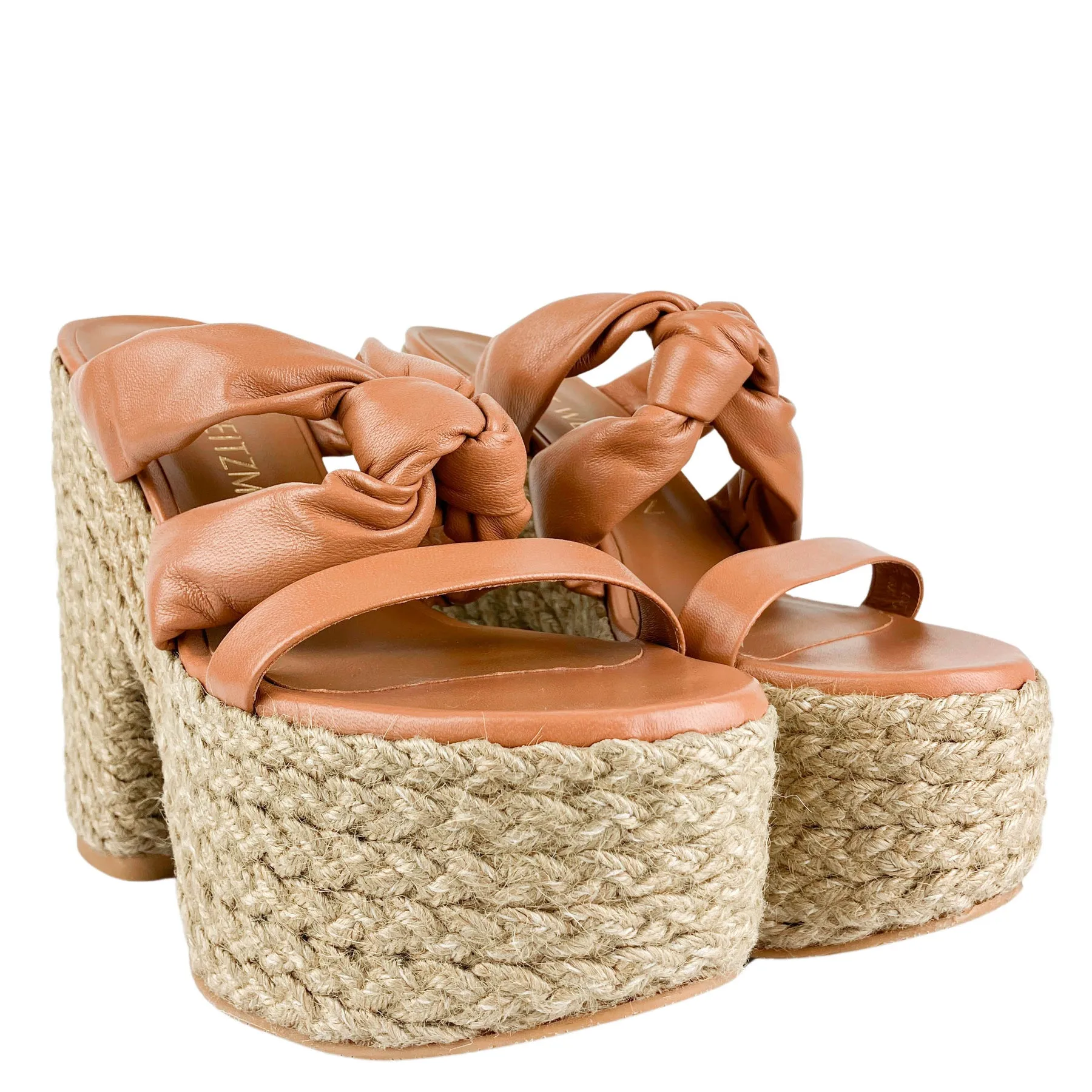 Stuart Weitzman Leather Knotted Platform Sandals in Tan