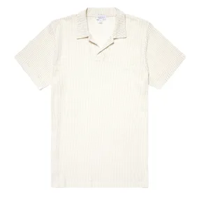 Sunspel Linear Mesh Polo Shirt Ecru