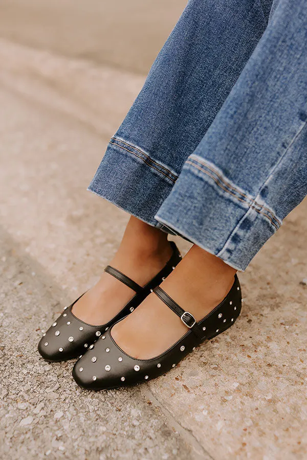 The Iris Rhinestone Embellished Faux Leather Flats in Black