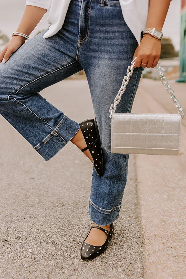 The Iris Rhinestone Embellished Faux Leather Flats in Black