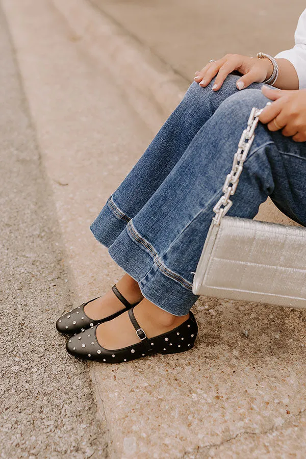 The Iris Rhinestone Embellished Faux Leather Flats in Black