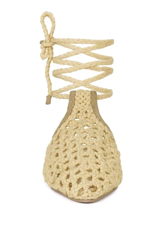 TUTSI HANDWOVEN HONEYCOMB COTTON TIE UP MULE FLATS For Women