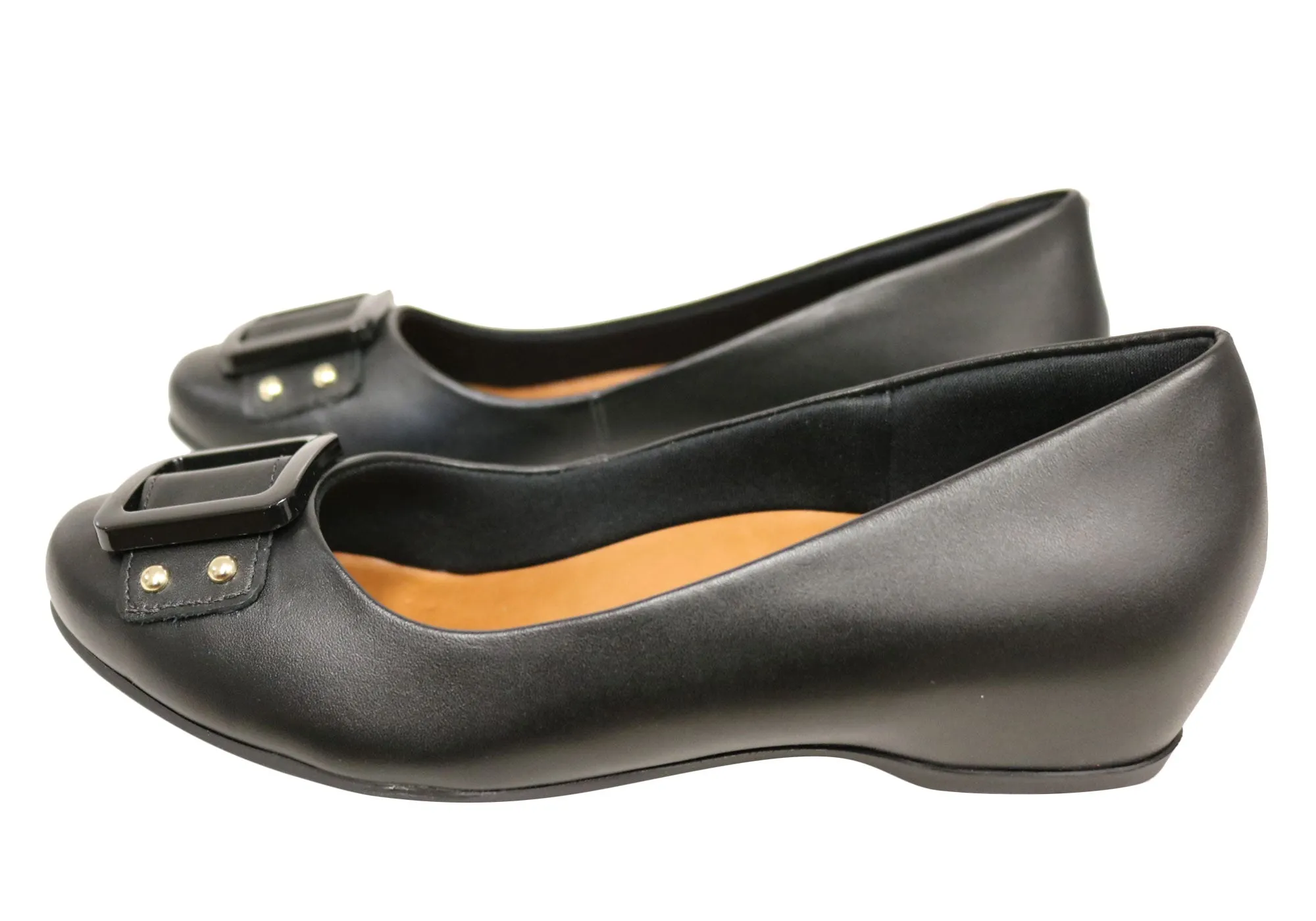 Usaflex Samara Womens Leather Low Heel Shoes Made In Brazil