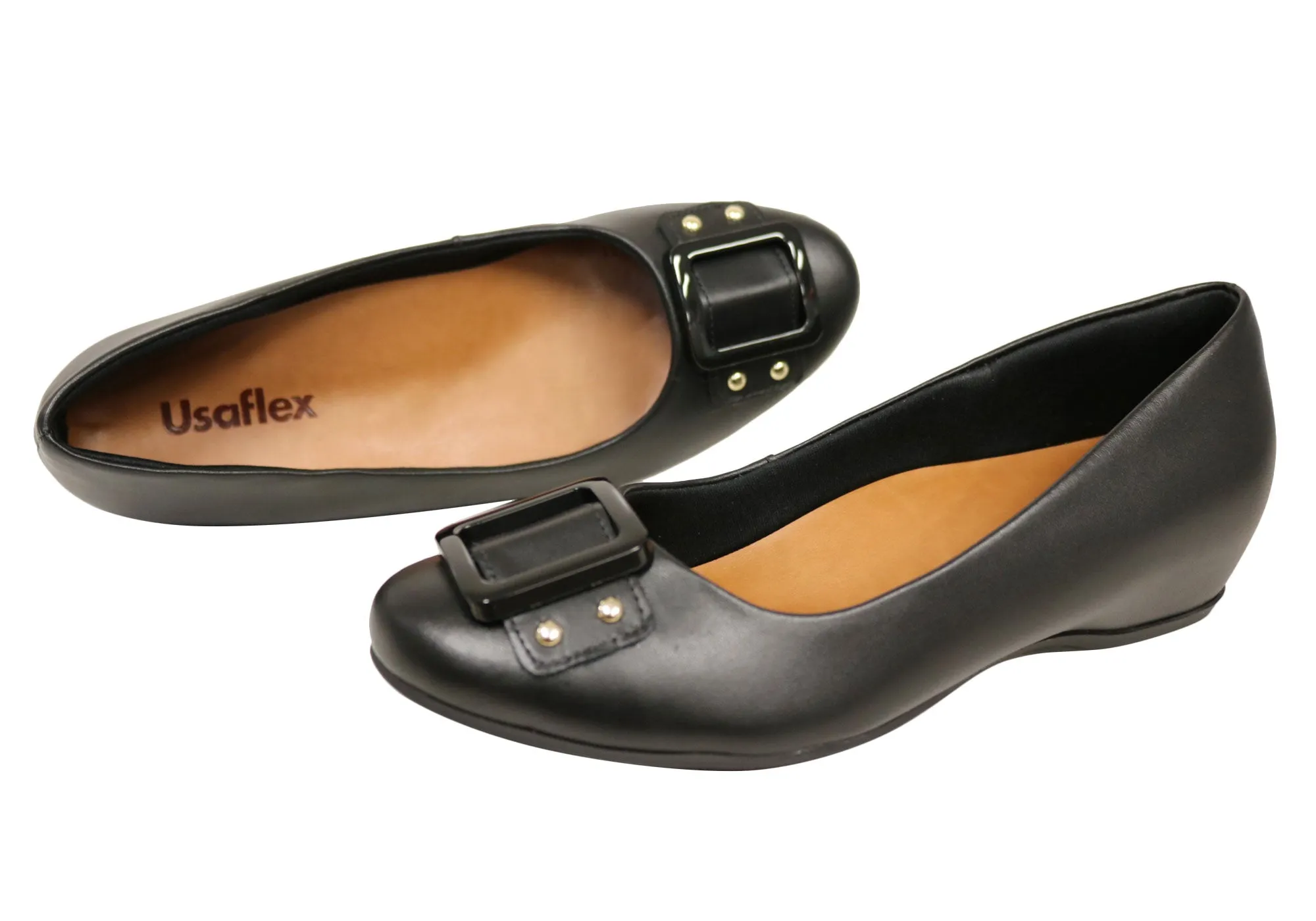 Usaflex Samara Womens Leather Low Heel Shoes Made In Brazil