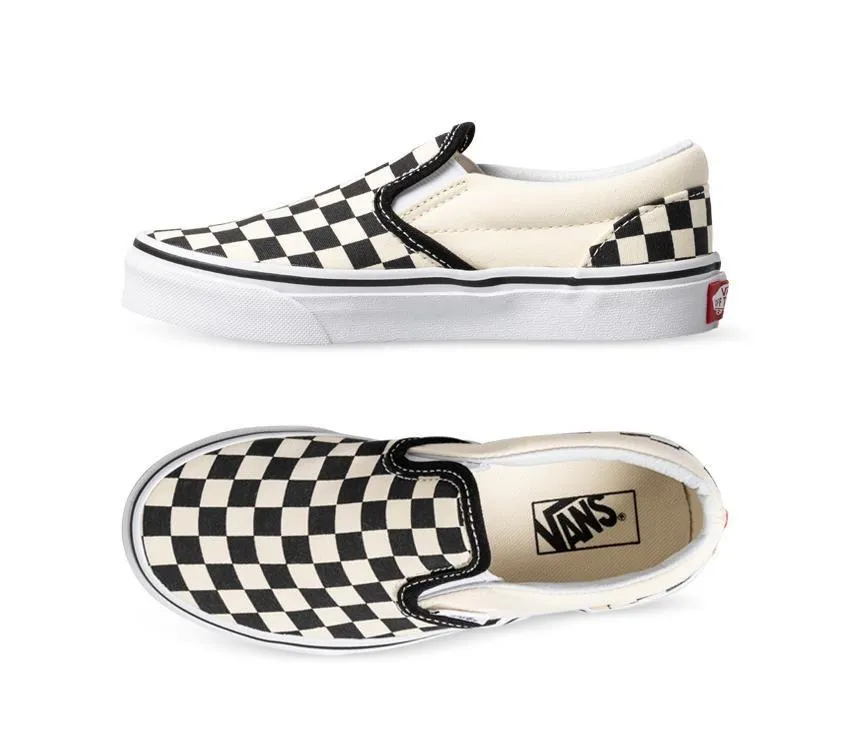 VANS KIDS CLASSIC SLIP ON - (CHECKERBOARD) BLACK/WHITE