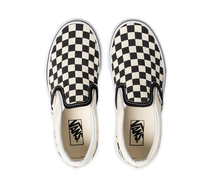 VANS KIDS CLASSIC SLIP ON - (CHECKERBOARD) BLACK/WHITE