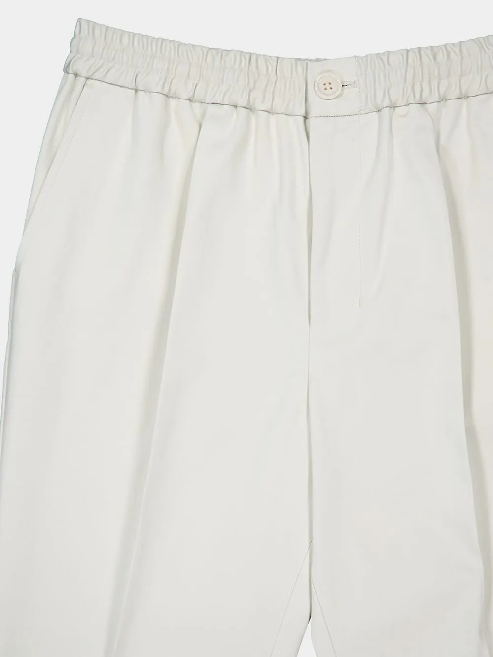 White Cotton Elastic-Waist Trousers