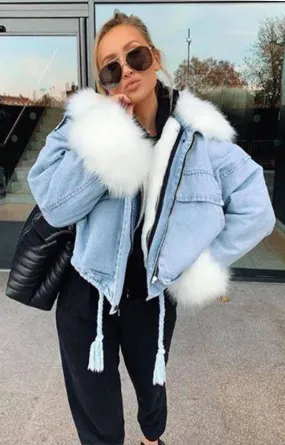 White Faux Fur Denim Jacket