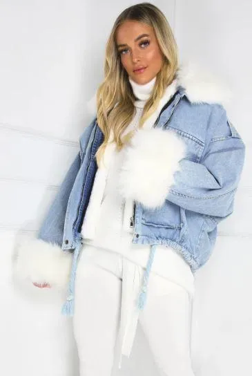 White Faux Fur Denim Jacket