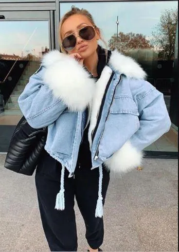 White Faux Fur Denim Jacket