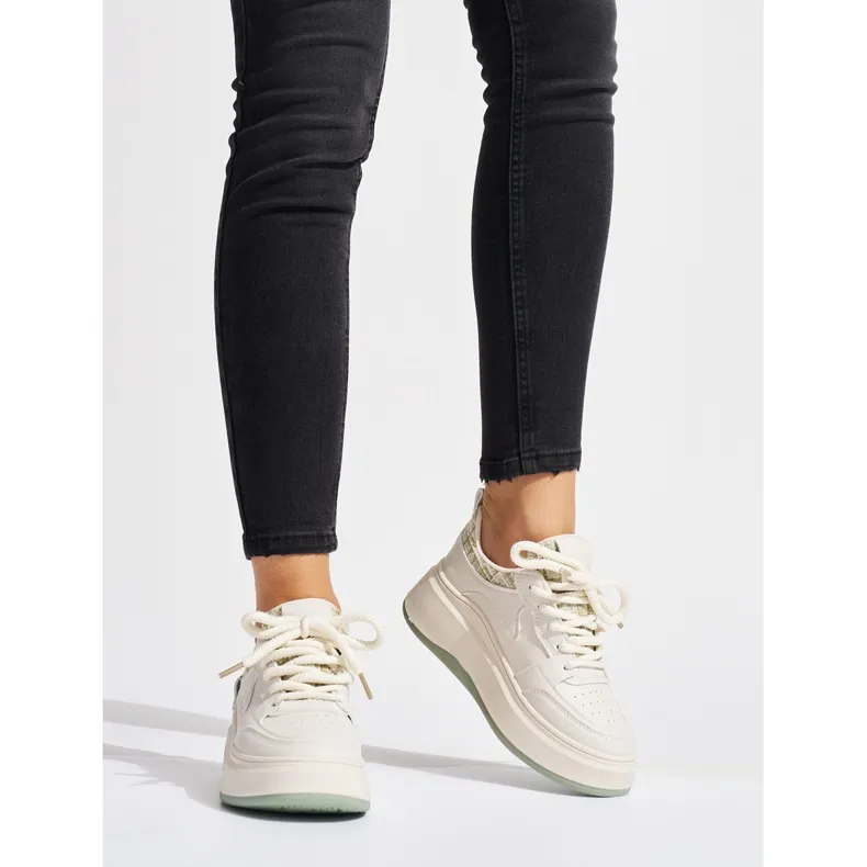 Women's black sneakers with a thick sole beige