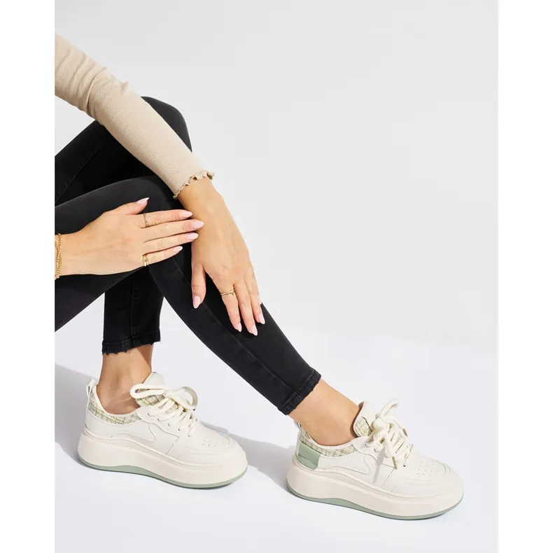 Women's black sneakers with a thick sole beige